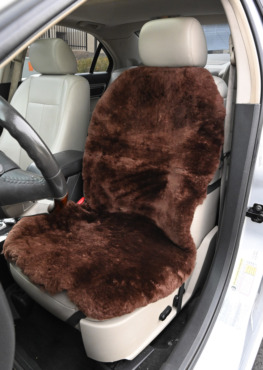 Universal Sheep Skin Seat Cushion W/O Headrest Cover Brown