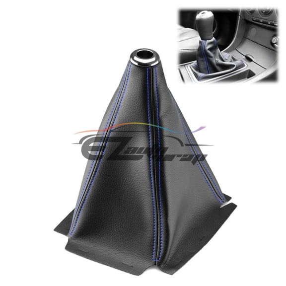 Universal Shift Knob Shifter Boot Cover Black With Blue Stitches PVC Leather MT AT Sport PVC Leather