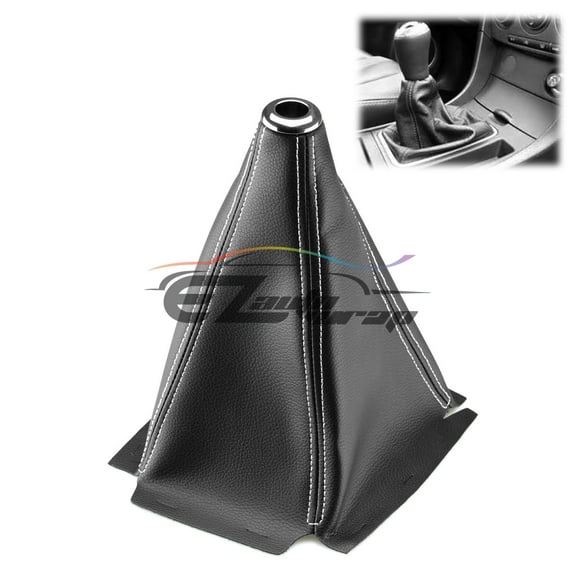 Universal Shift Knob Shifter Boot Cover Black With White Stitches PVC Leather MT AT Sport PVC Leather