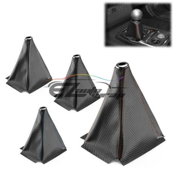 Universal Shift Knob Shifter Boot Cover Carbon Fiber Style Black With Black Stitches PVC Leather MT AT Sport PVC Leather