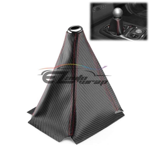 Universal Shift Knob Shifter Boot Cover Carbon Fiber Style Black With Red Stitches PVC Leather MT AT Sport PVC Leather