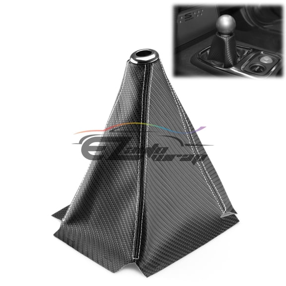 Universal Shift Knob Shifter Boot Cover Carbon Fiber Style Black With White Stitches PVC Leather MT AT Sport PVC Leather