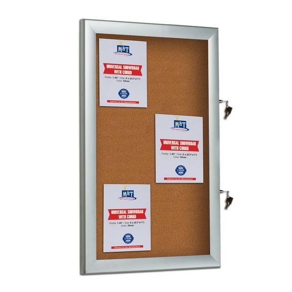 M&T Displays Enclosed Cork Bulletin Board 6x(8.5x11) Silver Aluminum Outdoor Noticeboard Display