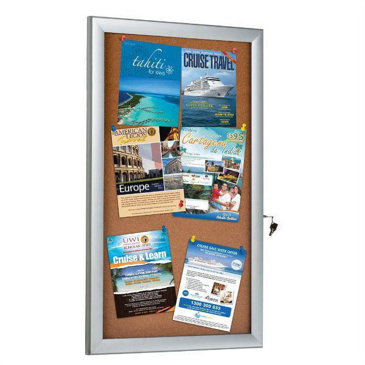 Lockable Silver Aluminum Enclosed Cork Bulletin Board