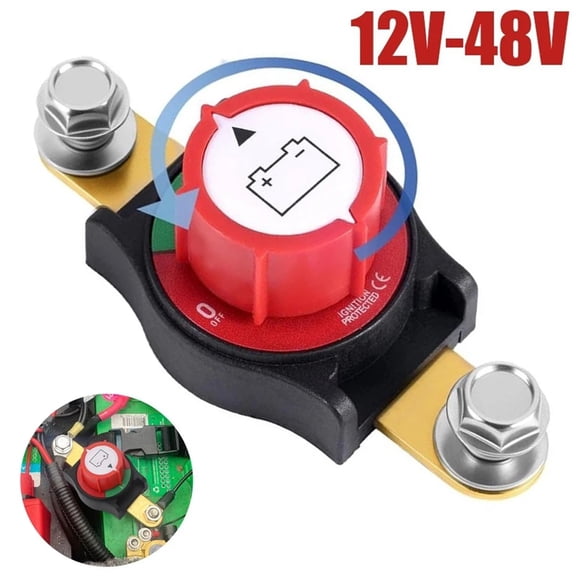 Universal Side Post Battery Disconnect Switch 12V-48V On Off Power Cut Master Isolator for Car Truck RV Boat, Heavy Duty Battery Kill Switch with Brass Terminal Anti Drain Protector