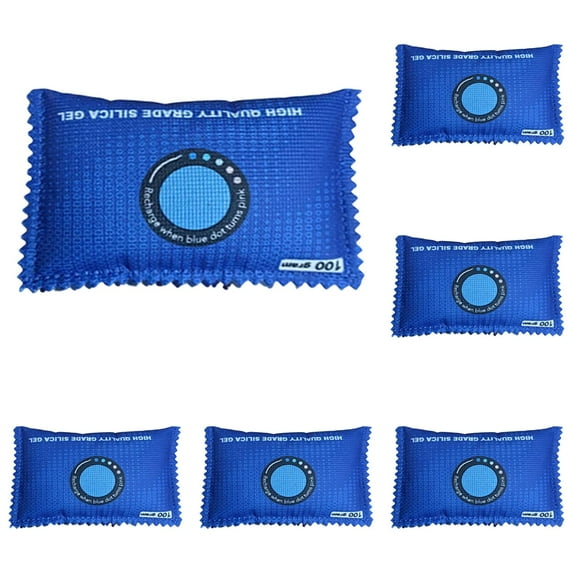 Universal Silica Gel Dehumidifier, 5 Pack Reusable Silica Gel Packets with Color Indicator, Damp Proof Moisture Absorbers for Car RV Home, Safe Dehumidifier Desiccant Packs for Closet Wardrobe, Blue