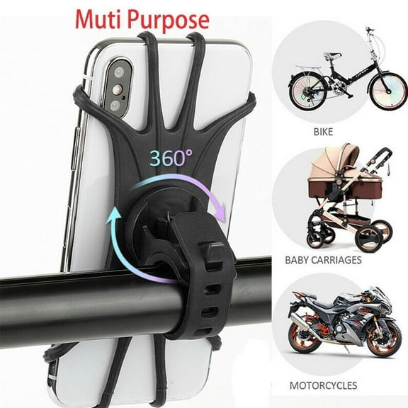Universal Silicone Bike Phone Mount, 360 Rotation Handlebar Holder for All Smartphones 4"-6"
