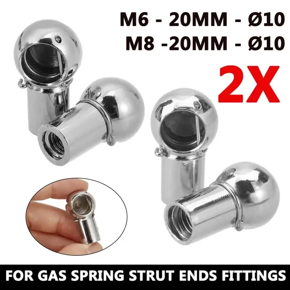 Universal Silver M6 M8 2pcs Boot Bonnet Trunk Gas Strut End Fitting Ball Pin Joint Valve Spring Holders
