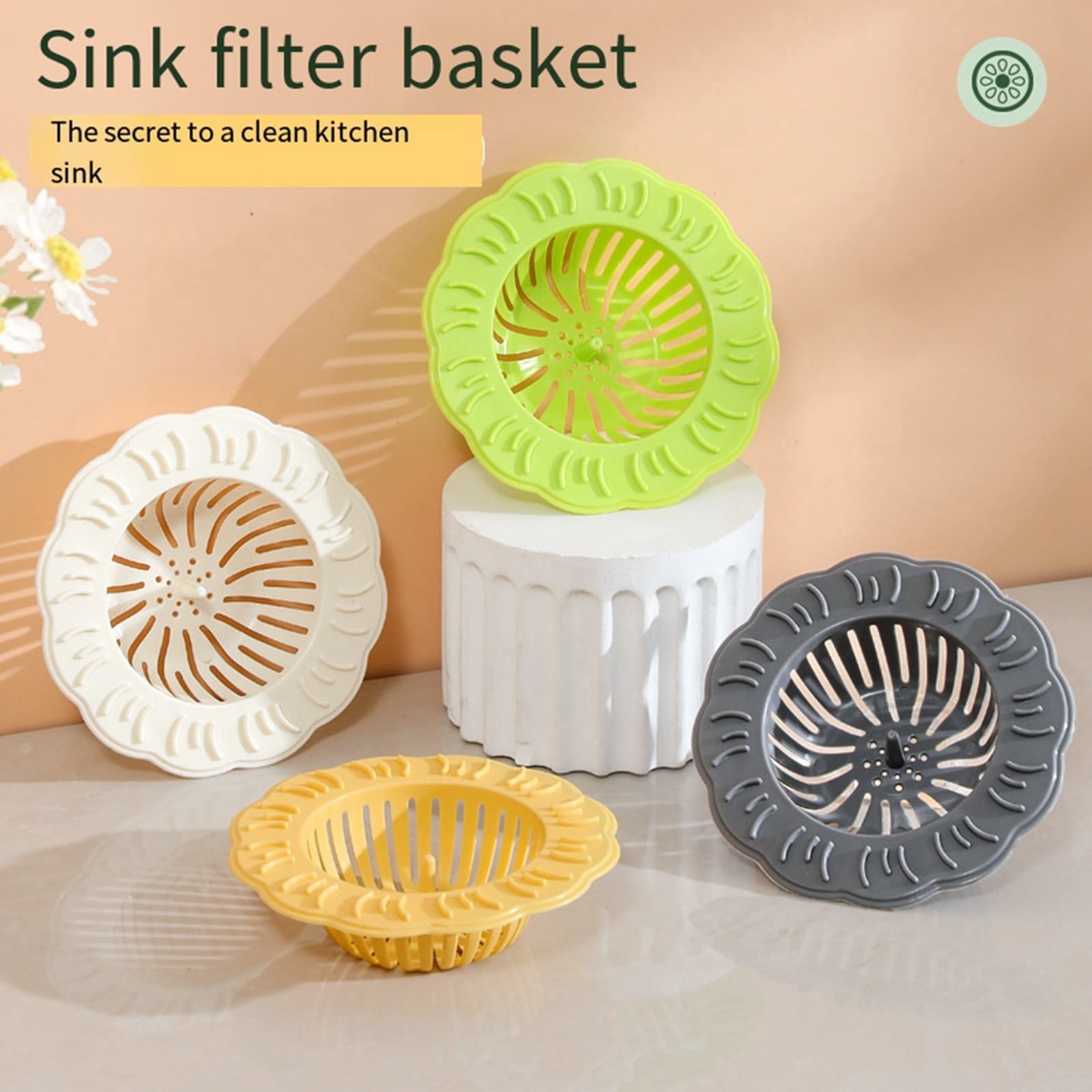 Universal Sink Drain Strainer & Stopper  11.5x11.5x2.5cm, Never Clog Technology, Easy Lift, Dishwasher Safe  Ideal as Bathroom & Kitchen Drain Hair Catcher