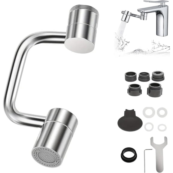 Universal Sink Faucet 1440 Rotatable Faucet Aerator Extension, U Shaped Faucet Extender, 360 Rotating Faucet Extender for Bathroom Sink/Kitchen, Sink Faucet Extender, 2 Modes Adjustable(Silver)