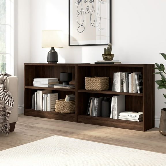 Universal Small 2 Shelf Bookcase Set in Black Walnut - Engineered Wood