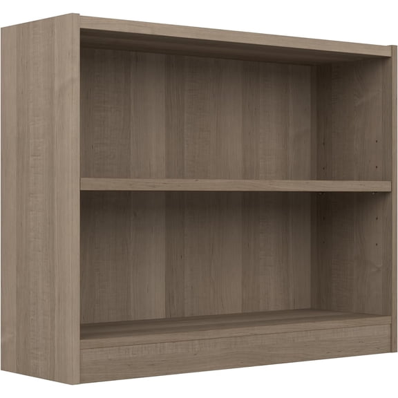 Universal Small 2 Shelf Bookcase in Ash Gray, Low Storage and Display Bookshelf for Home Office or Living Room Organization