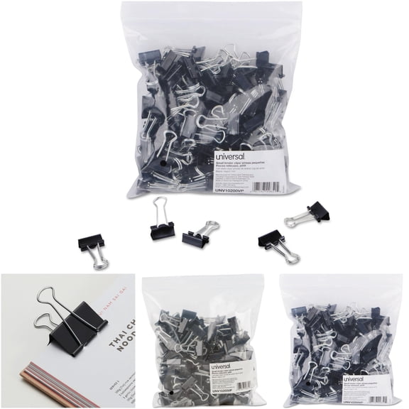 Universal Small Binder Clips, 144-Pack, Black/Silver, Triangular Compression Clips for Office & Home Use