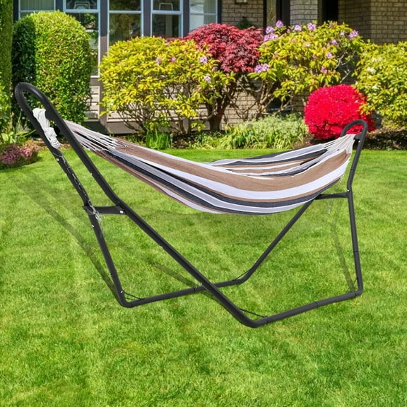 Universal Small Double Bar Double Hammock Stand - Heavy Duty Steel Outdoor Hammock Stand - 550lb Load Capacity - Black