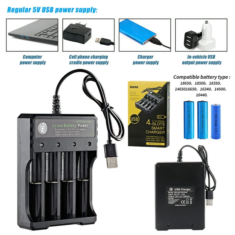 Universal Smart Battery Charger 4 Slots for Rechargeable Batteries 10400 14500 16340 16650 14650 18350 18500 18650