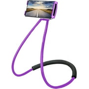 Universal Smart Mobile Phone Stand,Hanging on Neck Cell Phone Mount Holder, Flexible Lazy Bracket DIY Free Rotating for Multiple Functions Black Purple