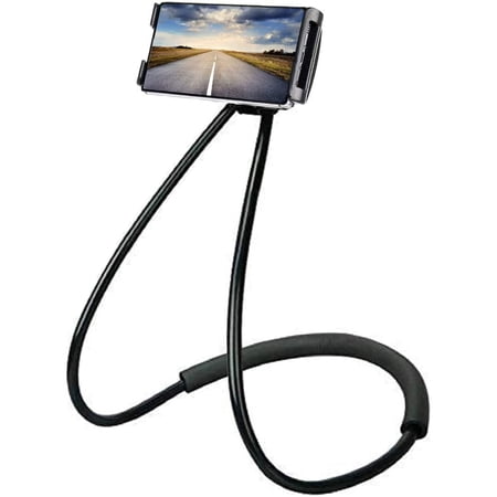 Universal Smart Mobile Phone Stand,Hanging on Neck Cell Phone Mount Holder, Flexible Lazy Bracket DIY Free Rotating for Multiple Functions (Black)