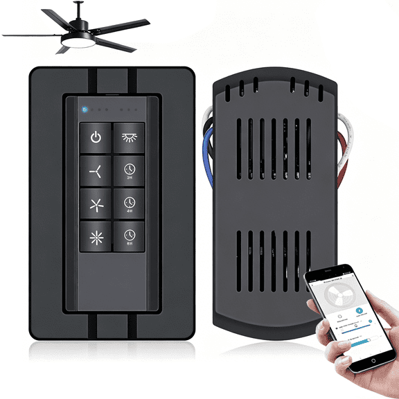 Prichor Universal Smart WiFi Ceiling Fan Remote Control Kit, 3-Speed Fan and Dimmer Light Switch, Compatible with Alexa Google Assistant and Smart Life App, Black
