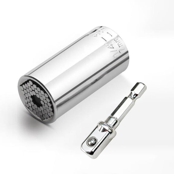 Universal Socket, 7-19mm Self-Adjusting Socket with Power Drill Adapters, Fits Most Nuts and Bolts, Ideal Tool Gift for Men, Dad, Husband