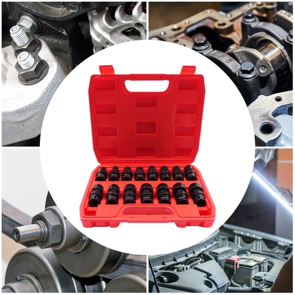 Universal Socket Set 15-Piece 24 Tilt & 360 Rotation, Chrome Molybdenum Steel, Hex Nut Design for Hard-to-Reach Bolts, Automotive & Mechanical Repair
