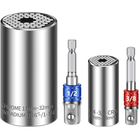 Universal Socket Set (7-19mm 11-32mm) Super Socket For Unscrew Any Bolt Tools with 3/8" 1/2" Power Drill Adapters Super Sockets Multi-function Tool Gift for Dad, Husband and Men 4PCS