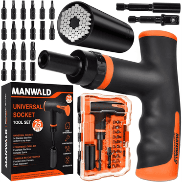 Universal Socket Tool Set, Ratcheting T-Handle Screwdriver Set with Power Drill Adapter, Gifts for Him, Women, Dad, Orange, Black
