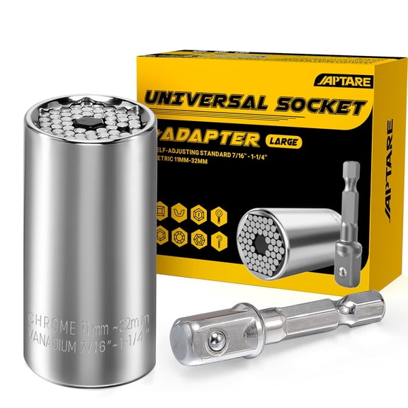 Universal Socket Tool, Super Socket Metric 9-27mm Multi-Function Ratchet Wrench with Power Drill Adapter, Standard 3/8'' - 1-1/16'' Socket Set for Christmas Gifts Father Men DIY Handyman