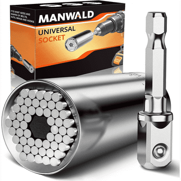 Universal Socket Tool, Super Socket Unscrew Any Bolt, Adjustable Socket Drill with Adapter, Gifts for Him, Men, Boyfriends, 2 PCS, Silver