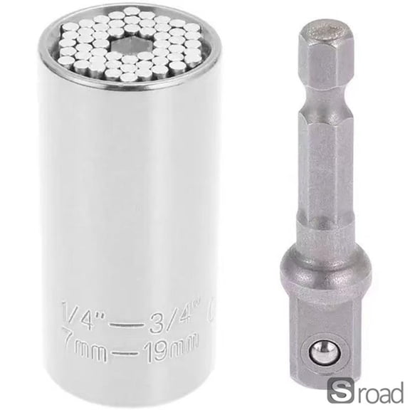 Universal Socket Wrench Set, 7-19mm Self-Adjusting Multi-Size Ratchet Spanner With 1/4" Hex Drill Adapter, Chromium Vanadium Steel Tool For Automotive & Home Repair,WHITE,7-19mm