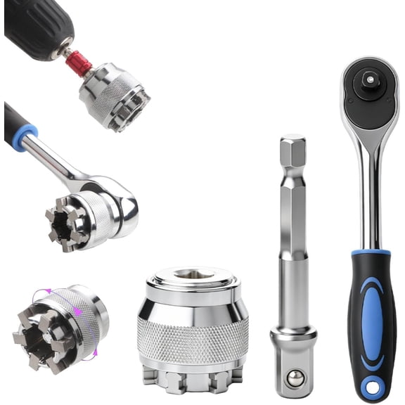 Universal Socket Wrench Tool: Adjustable Multi Function Socket Adapter with 3/8" Drive - Fits Damaged Nuts & Bolts, Compatible with Power Drill and Ratchet Wrench