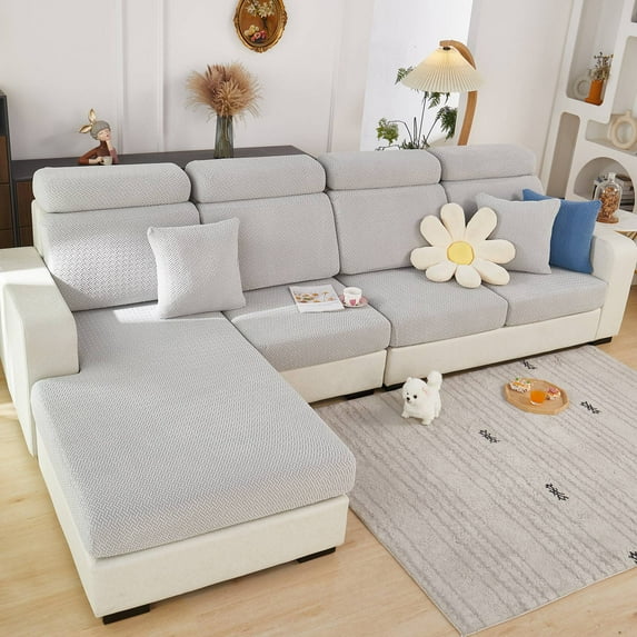Universal Sofa Cover, Anti-Slip L Shape Sectional Couch Slipcover, Stretch Couch Cushion Chaise Cover (Light Grey, M Size Back Cover )