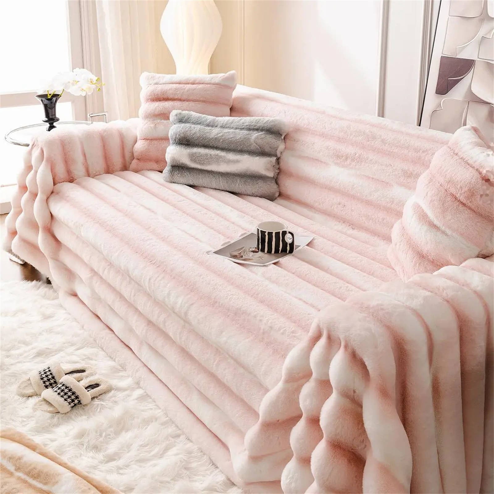 Universal Sofa Cover In Pink K|Tie Dye Plush Sofa Cover 1 Count Soft Comfortable Sofa Slipcover Sofa Protector For Home Living Room Bedroom Hotel Dormitory Decor