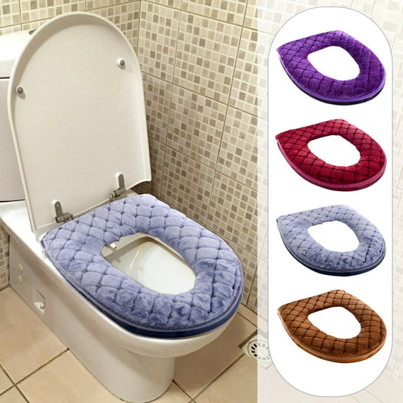 Universal Soft Warm Plush Washable Toilet Seat Cover Pad Cushion with Zipper for Winter Bathroom Comfort 1 Piece