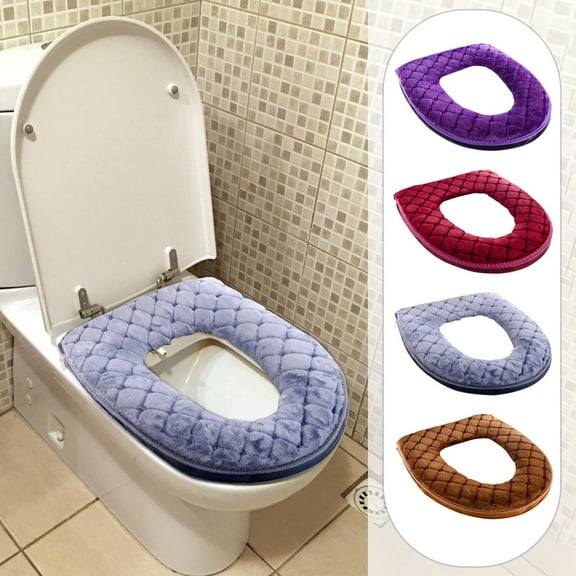 Universal Soft Warm Plush Washable Toilet Seat Cover Pad Cushion with Zipper for Winter Bathroom Comfort 1 Piece
