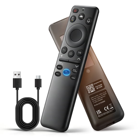 Universal Solar Remote for Samsung Smart TVs – Voice & AI Control, Pointer, 4 Shortcut Buttons, USB-C, Compatible with Neo QLED, QLED, Frame & Crystal UHD