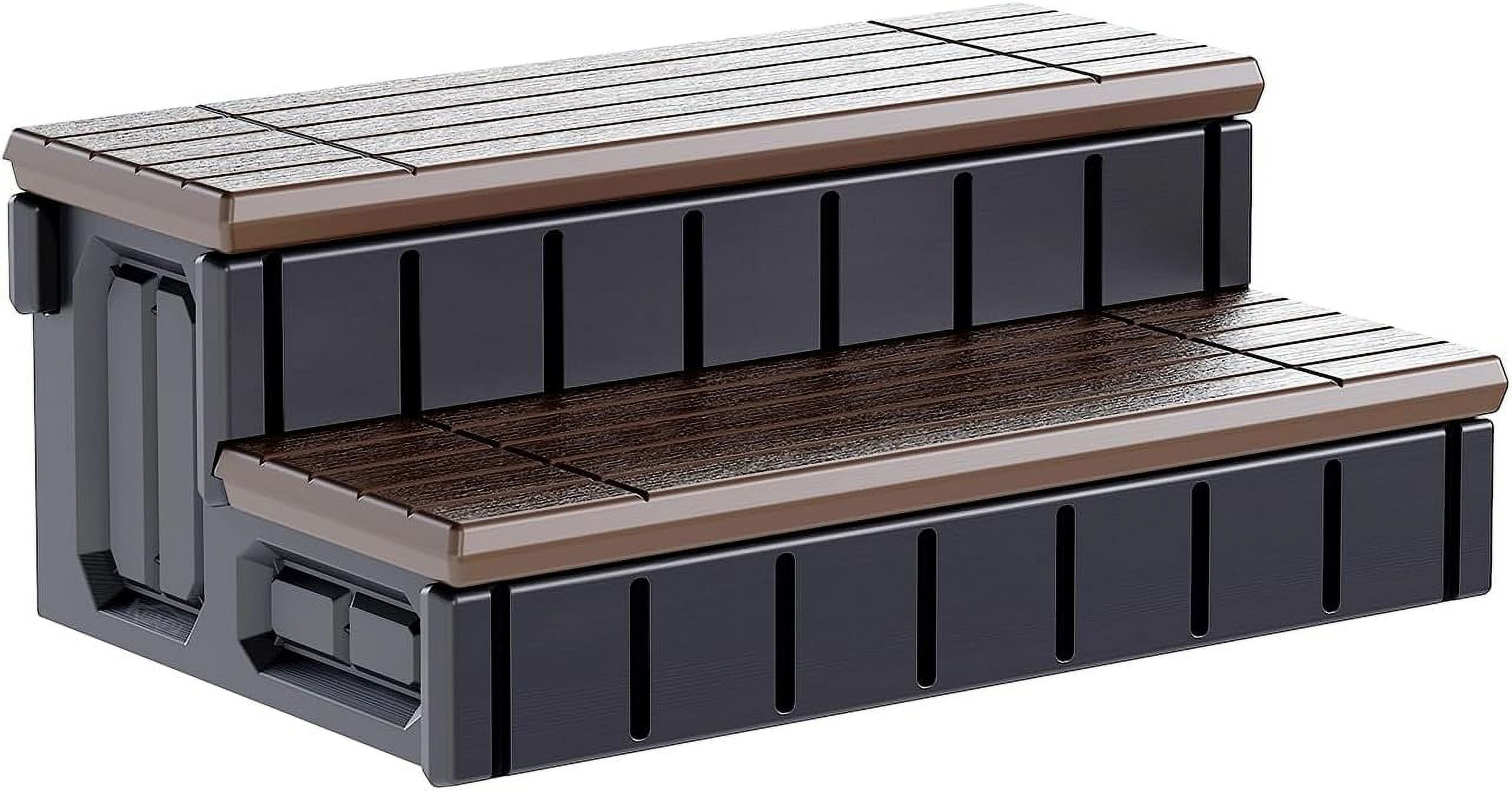 Universal Spa Hot Tub Step with Storage Outdoor Indoor Compartment Spa 2-Step Stool Pool Ladder Plastic Handi Step Slip Resistant Striped Brown+Black