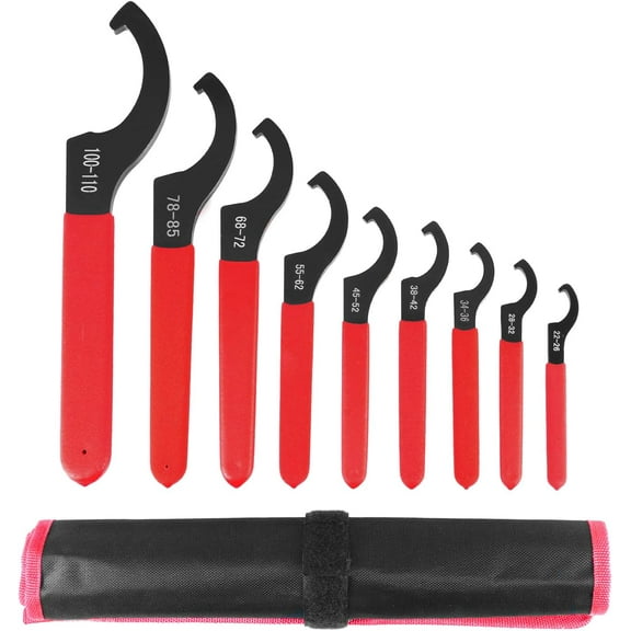 Universal Spanner Wrench, 9 Pcs 22-110 mm Coilover Spanner Wrench Set Motorcycle Shock Wrench with Roll-Up Pouch
