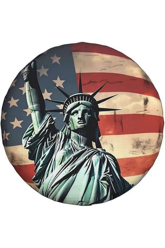 Universal Spare Tire Cover Wheel Protectors Weatherproof Statue Liberty American Flag Wheel Covers Sun Protection Tire Protectors forTrailer Rv SUV Truck Camper Travel Trailers Accessories