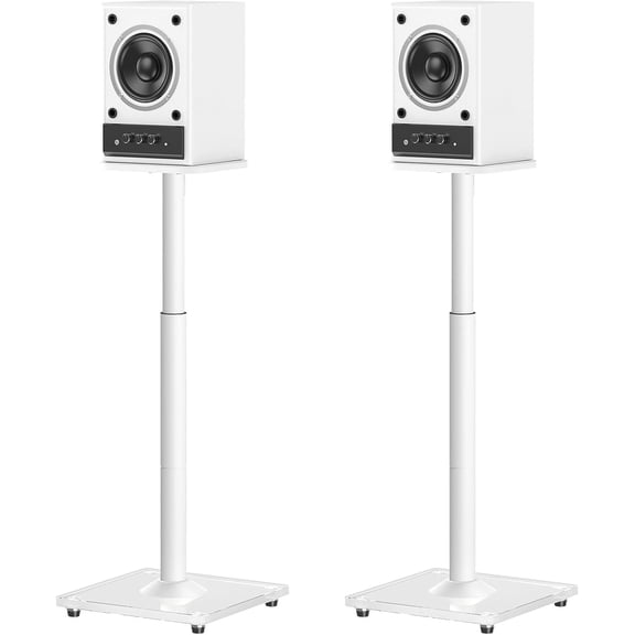 Universal Speaker Stands Height Adjustable 28"-37.4", Bookshelf Speaker Stand Pair for Satellite Studio Large Speakers Up to 22 lbs, Surround Sound Speaker Stand with Cable Management, White