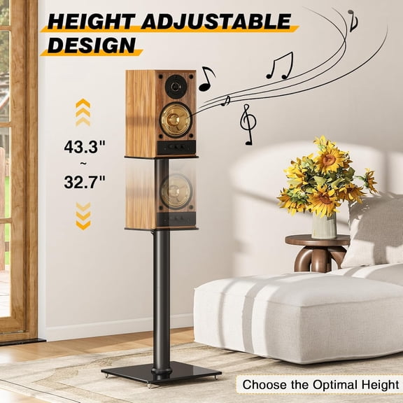 Universal Speaker Stands for Surround Sound with 360 Swivel, Height Adjustable Bookshelf Speakers Stand from 32 to 43 Inches with Cable Management and Nonslip Pad
