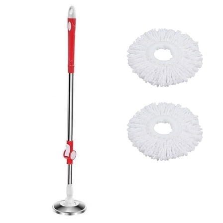 ‌Universal Spin Mop Handle Replacement Kit - 360° Swivel & 2 Premium Microfiber Pads‌ Red