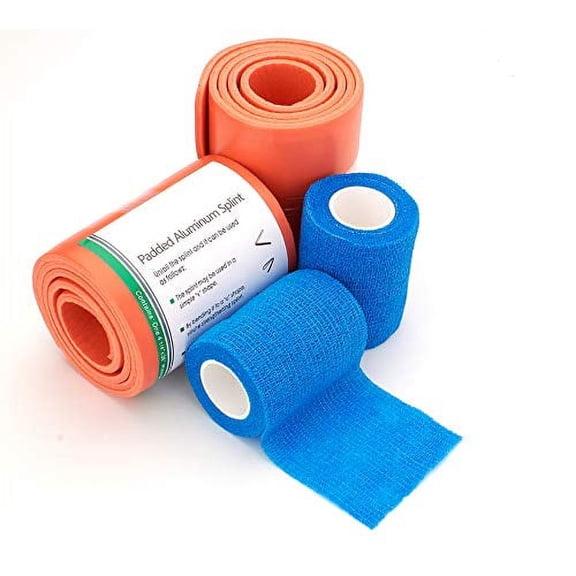 Universal Splint Roll with Self Adherent Cohesive Tape Adhesive Bandage Wrap for Sports, First Aid, Pets (Blue)