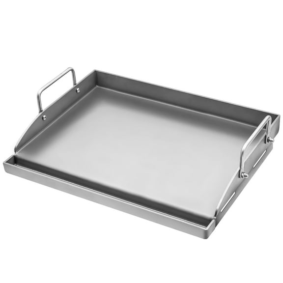Universal Stainless Steel Cooking Griddle, Heavy-Duty 4mm Flat Top Plate Insert with Grease Groove and Removable Handles,Premium Nonstick Coating for Gas/Charcoal/Stove, 17"x13"