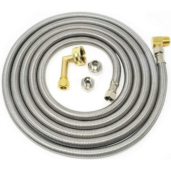 Universal Stainless Steel Dishwasher Hose Kit 12 Ft Burst Proof Water Supply Line with 3/8" Compression Connections from Kelaro