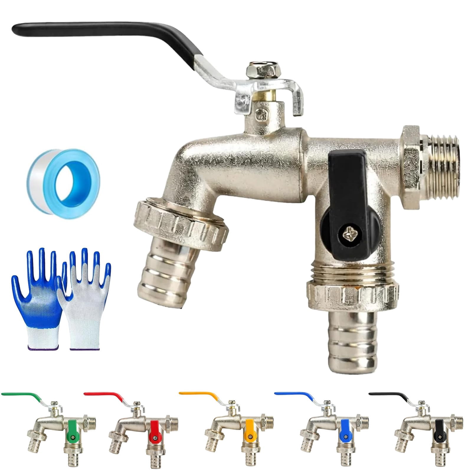 Universal Stainless Steel Double Outlet Garden Water Faucet, 3/4 inch ...