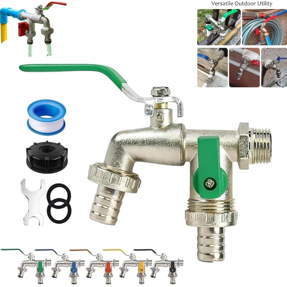 Universal Stainless Steel Double Outlet Garden Water Faucet, 3/4 inch Wall Mounted Zinc Alloy Water Tap, Outdoor Double Outlet Outside Tap, for Garde, Car Washing, Washing Machines, Lawn Irrigation