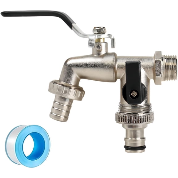 Universal Stainless Steel Double Outlet Garden Water Faucet, Frost-Proof Heavy Duty Double Tap, Doubles Outlet Outside Tap for Garde, Car Washing, Washing Machines, Lawn Irrigation (Black)