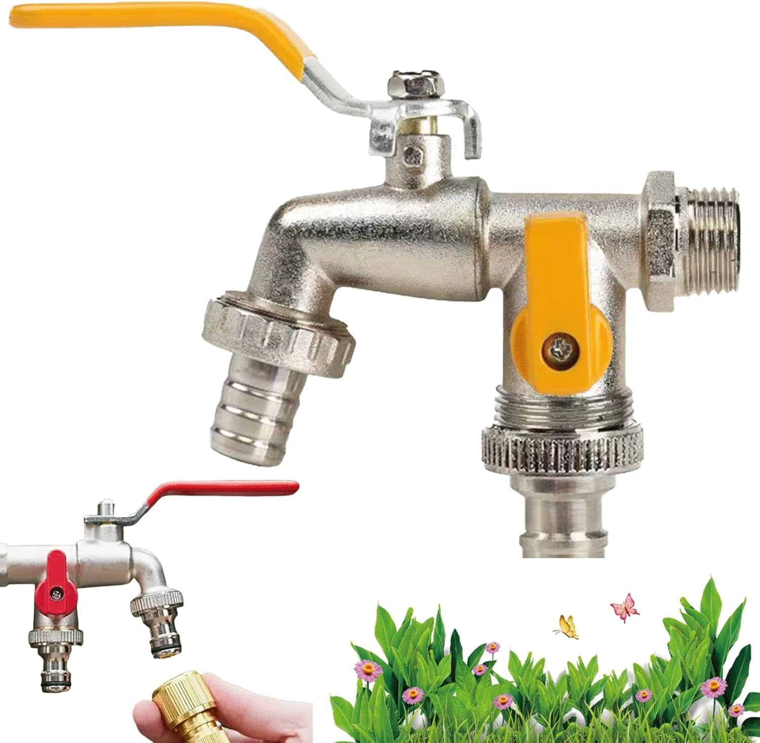 Universal Stainless Steel Double Outlet Garden Water Faucet,Outdoor ...