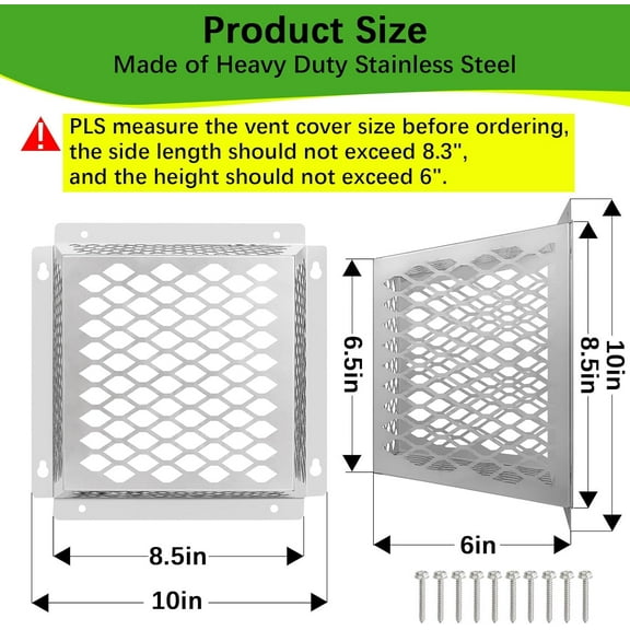 Universal Stainless Steel Dryer Vent Bird Guard - Fits Most 5" to 6" Vents, 2 Pack