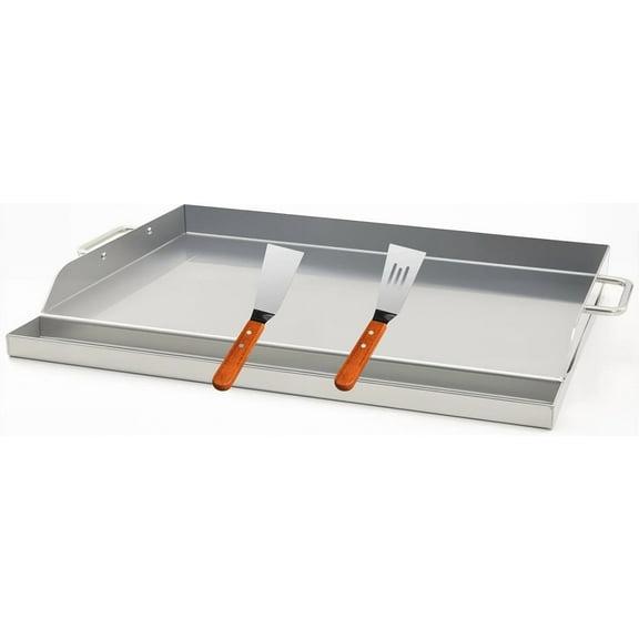 Universal Stainless Steel Griddle Flat Top Plate Grill-Top Griddle Pan with Even Heating Cross Bracing for BBQ Charcoal/Gas Grills, Camping, Tailgating, and Parties (23"*16")